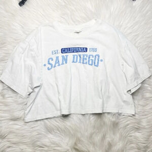 Self - E San Diego Flowy Cropped Short sleeve shirt white blue Size Small